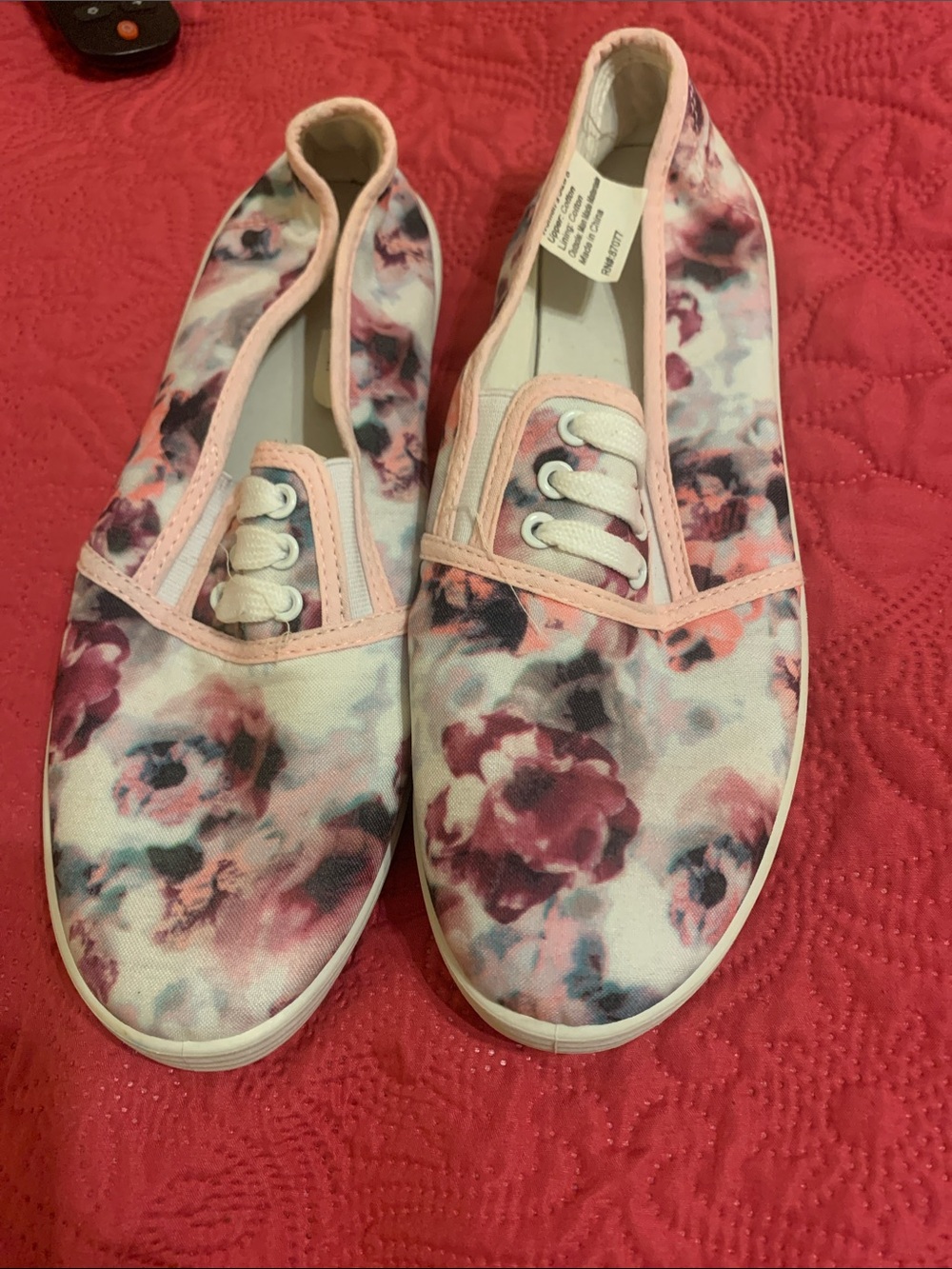 Women’s Pink Floral Canvas Slip-On Sneakers